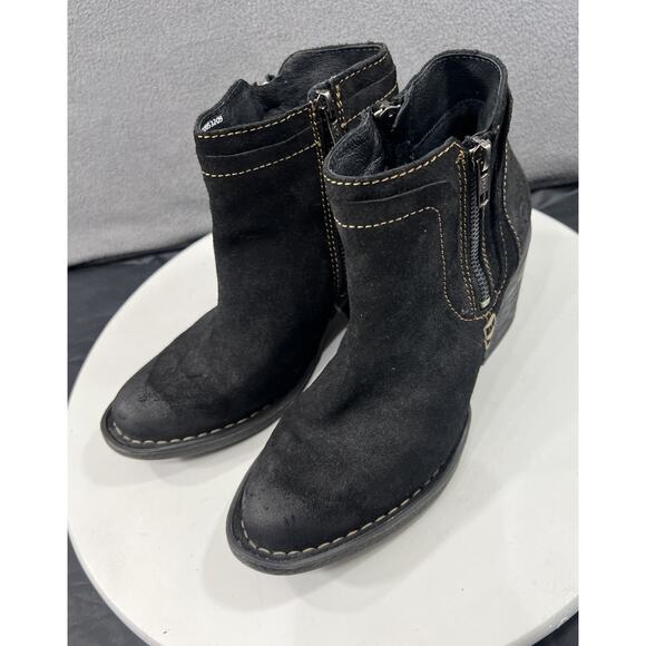 Born Alana Dual Zip Ankle Boots Booties Leather Boho Moto Womens Size 7.5 Black - Picture 4 of 14